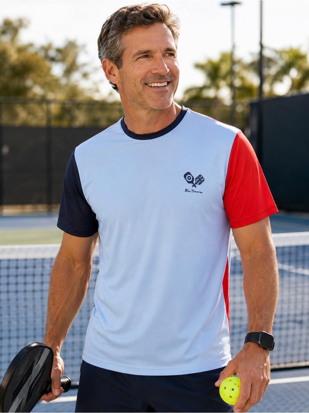 Men's Pickleball Colourblock Tech Jersey Crew T-Shirt